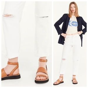 J Crew Slouchy Boyfriend Jean in White Distressed Busted Knee Regular Fit